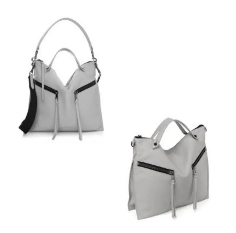Botkier Trigger Convertible Hobo Purse Handbag Silver Grey Pebbled Leather